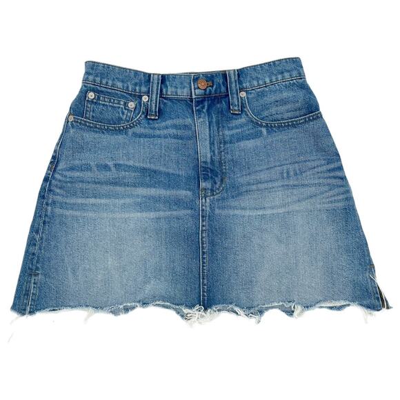 MADEWELL Skirt Women Size 25 A Line Denim Mini Leabdra Wasg Fleffy Hem Comfort - Picture 1 of 3